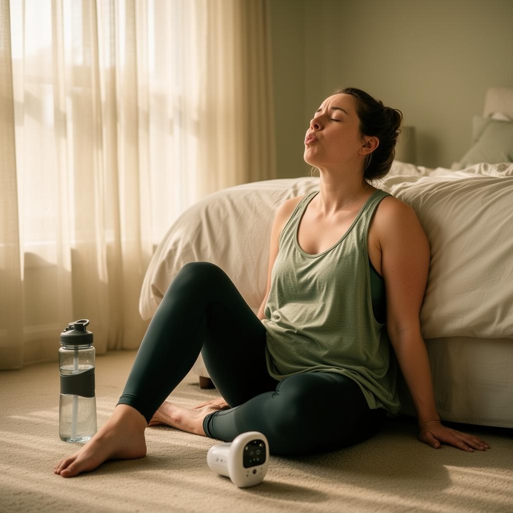 Mother sitting on a yoga mat in a quiet contemplative moment